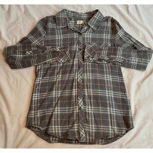 O'Neill Womens Flannel Plaid Shirt Small Long Sleeve Button Down Casual Gray